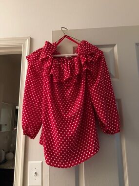 Michael Kors Red Polka Dot Ruffle Blouse